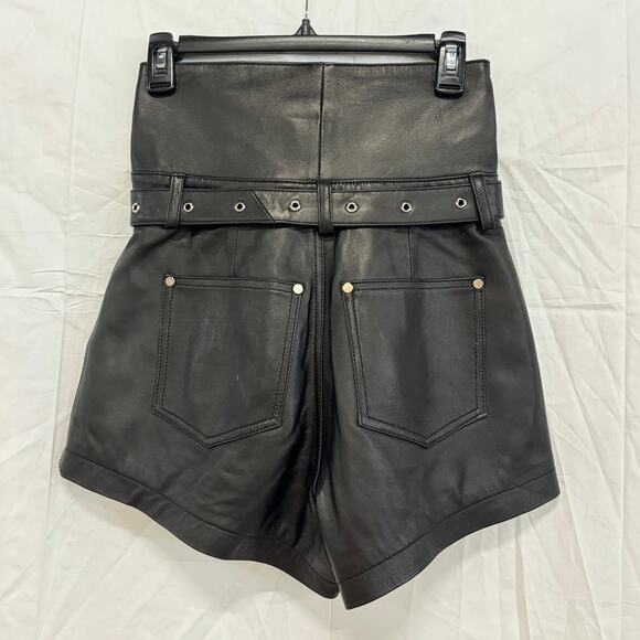 NWT Camila Coelho Elvira Leather High Waisted Belted Short Black Women's Size XS - Picture 3 of 4